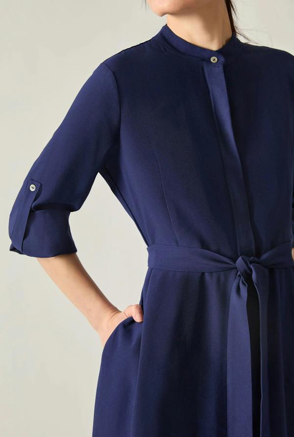 James Lakeland Navy Tie-Waist Midi Dress