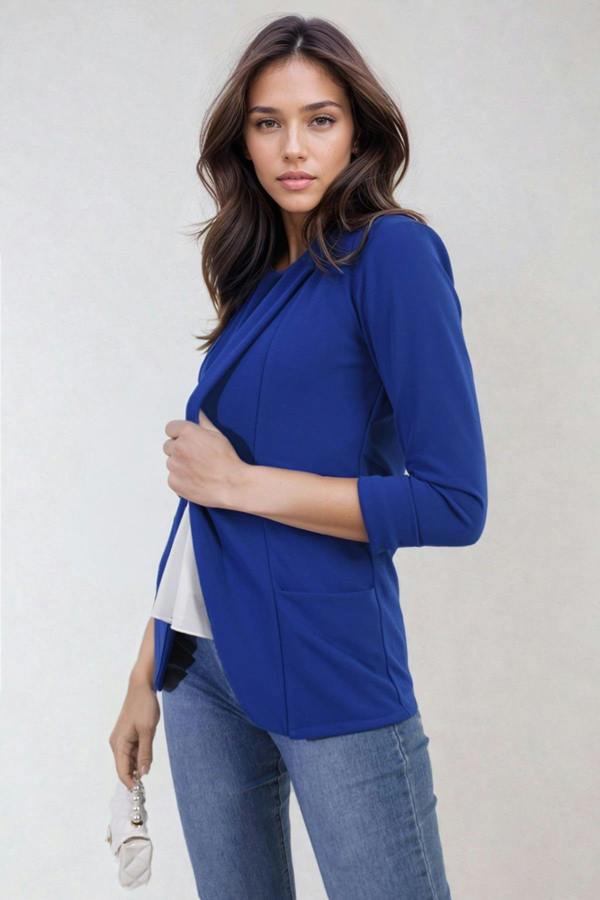 Francesca Open Front Cardigan With Front Pockets - Royal Blue