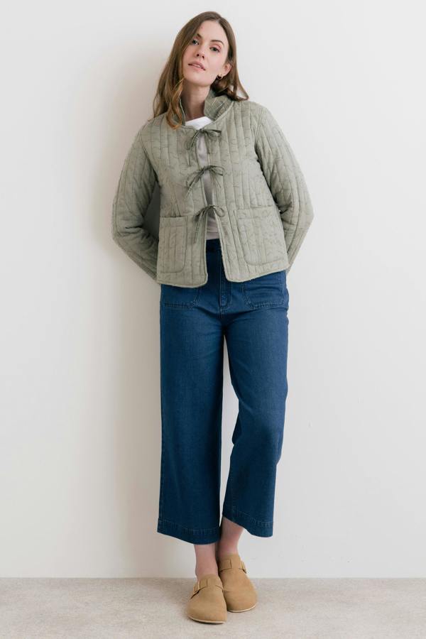 Lily & Me Ash Quilted Checked Reversible Jacket Green
