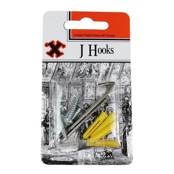 X Nickel Plated J Hooks Blister 2pk - One Colour - 