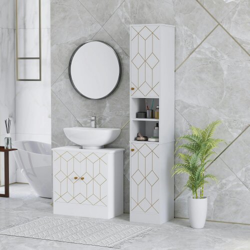 Wyld Haus Conosu Freestanding Slim Bathroom Storage Cabinet With Doors And Adjustable Shelves White