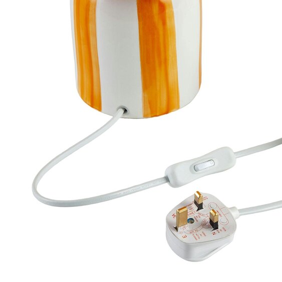 Happy Homewares Hand Brushed Orange Striped Ceramic Table Lamp with Drum Fabric Shade