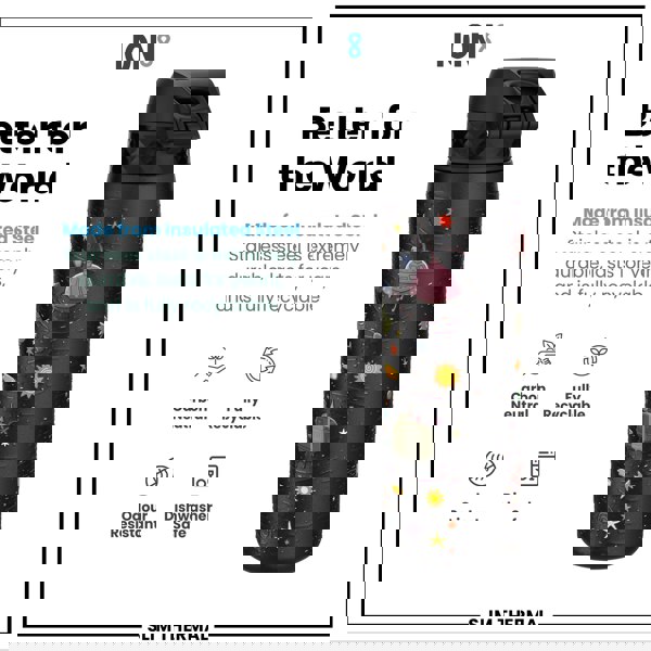 ION8 Leak Proof Slim Thermal Water Bottle, Insulated Steel, Spaceships, 500ml (17oz)