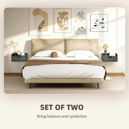 Wyld Haus Levaco Set Of 2 Wall Mounted Wooden Black Bedside Tables With Drawer Storage