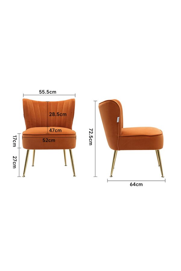 Living and Home Orange Matte Velvet Wingback Accent Chair with Gold Metal Legs