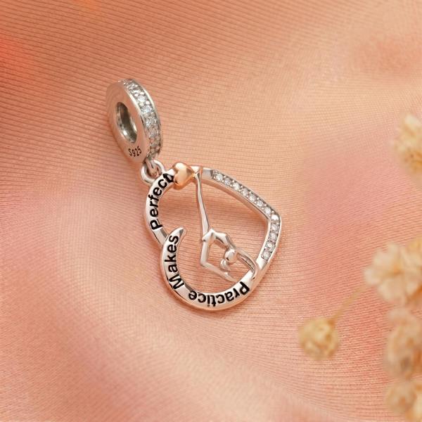 Parus Home Gymnast Charm Pandora Compatible 925 Sterling Silver Heart Dangle, Acrobatics Jewellery For Bracelet