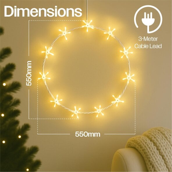 Scotts of Stow Xmas Haus  Warm White LED Metal Christmas Festive Wreath Ring