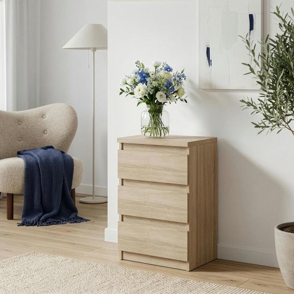 Furniture To Go Edmore 3 Drawer Bedside Chest in Sonoma Oak