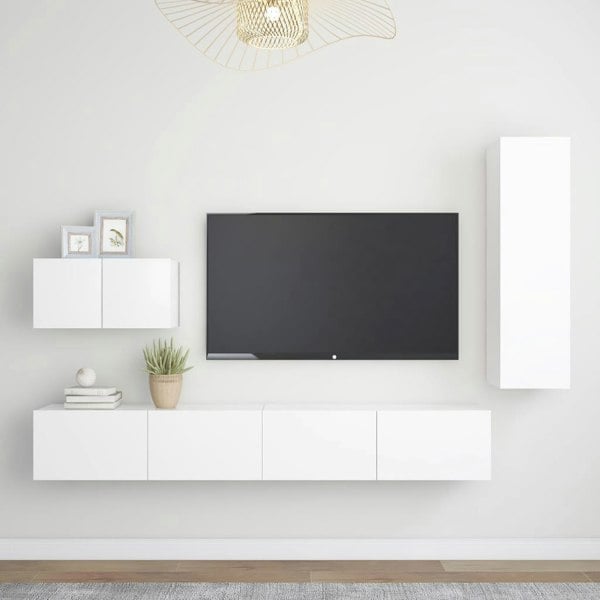 Berkfield 4 Piece TV Cabinet Set White Engineered Wood