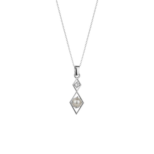 Spero London Sterling Silver Rhombus 3D Pearl Necklace