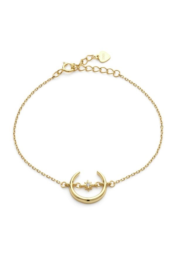 14k Gold Crescent Moon and Star Bracelet - Bracelets - Elk & Bloom