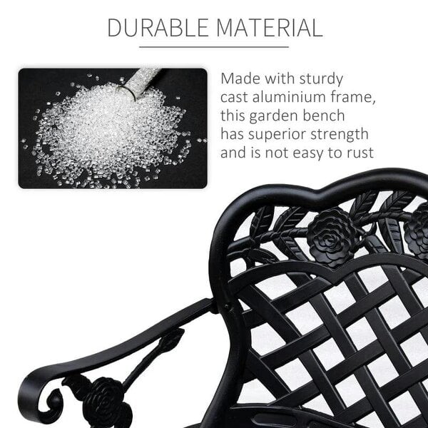 Garden Bench, Cast Aluminium, 107Lx58Wx85H cm-Black
