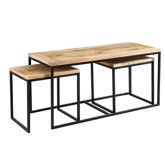 Wyld Haus Set of 3 Toivakka Industrial Reclaimed Wood Nesting Coffee Tables