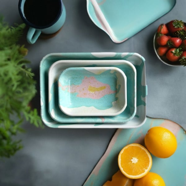 Rozi Unique Collection Enamel 3-Piece Rectangular Serving And Roasting Dish Set