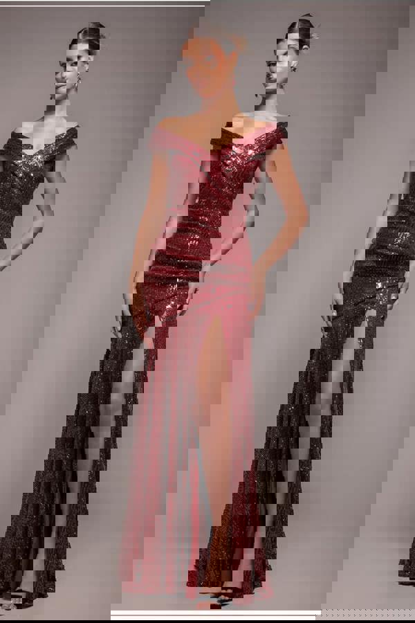 Bardot Sequin Pleated Maxi Dress - Wine DR3643A