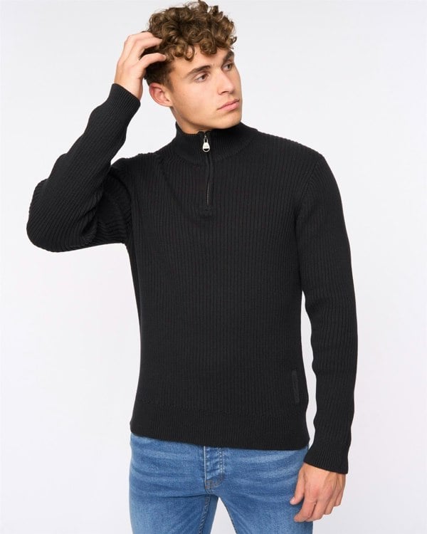 Crosshatch Havaline 1/4 Zip Knit - Black