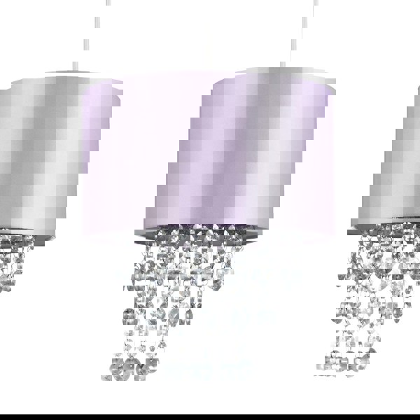 Modern Lilac Satin Fabric Pendant Light Shade with Transparent Acrylic Droplets Image 1
