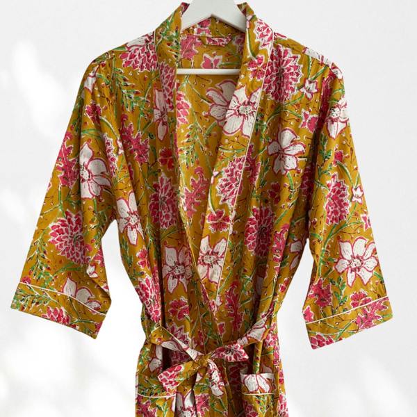 Hayley & Co Yellow Floral Print 100% Cotton Dressing Gown