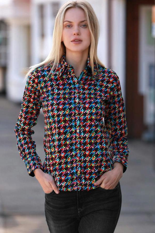 KALEIDOSCOPE HOUNDSTOOTH WOMENS  PRINT SHIRT - Premium Men's Patterned Shirt by Claudio Lugli | Bold Design, Tailored Fit, Best Printed Shirts