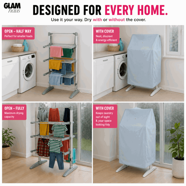 Glamhaus EcoDry Electric Heated Clothes Airer with Cover 248W Foldable