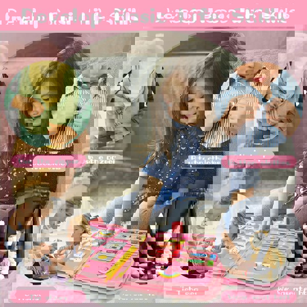 deAO Toys Pink Toddler Busy Board book Sensory Montessori Travel Toys