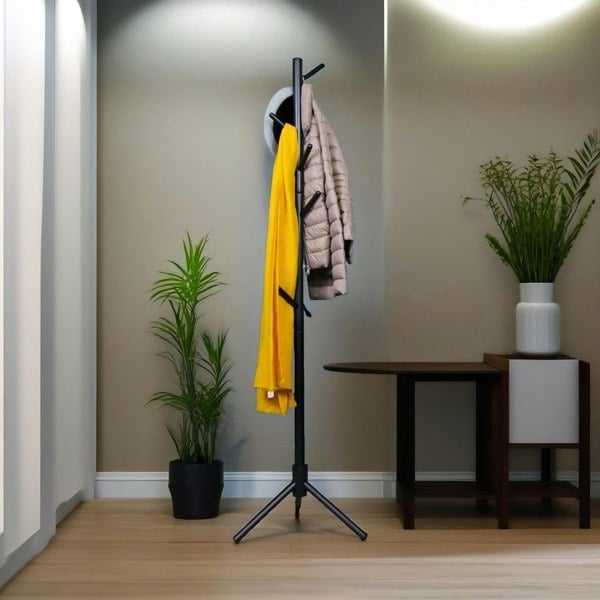 Rafaelo Mobilia Wooden Adjustable Coat Stand With 8 Hooks Black