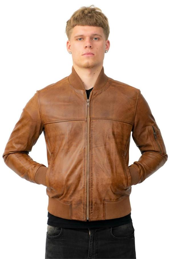 Infinity Leather Mens Retro MA-1 Leather Bomber Jacket-Arlington