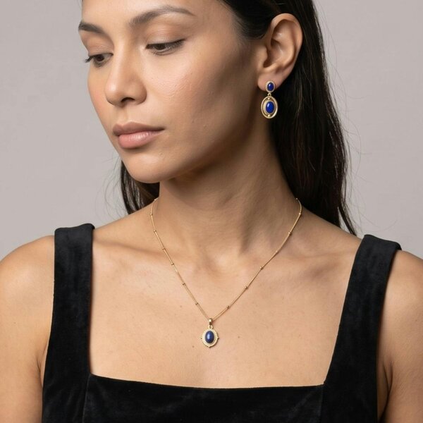 Uchi & Soto Enso Solid 925 Silver with 18K Gold Vermeil and Lapis Lazuli Stone Drop Earrings