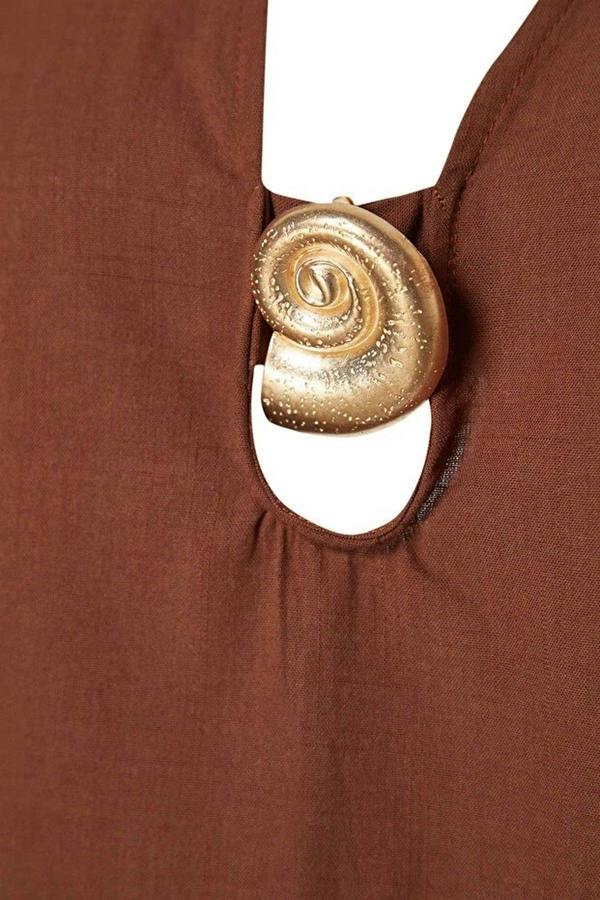 WOVCOR V Neck Long Sleeve Accessory Detail Beach Mini Dress