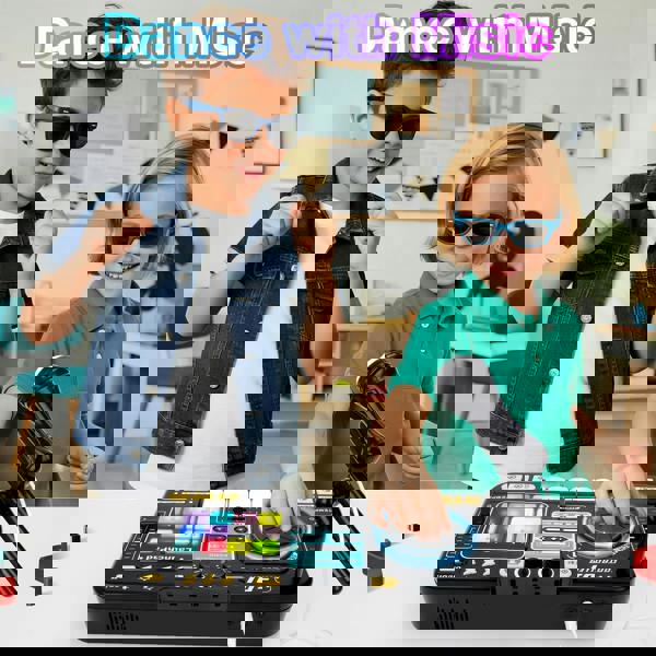 deAO Kids DJ Music Mixer Table Set – Interactive DJ Toy with Microphone, Disco Lights, 100+ Sounds & Rechargeable Recording Board