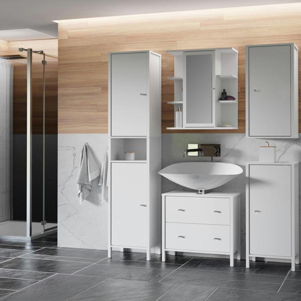 Furniture To Go Ipsarion Under Sink Bathroom Storage Unit with 1 Door & Silver Handle in White