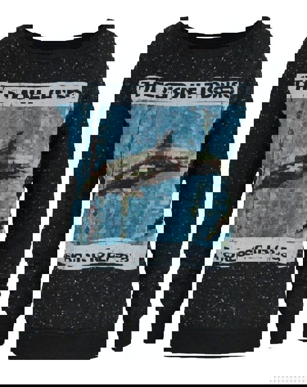 Amplified Clothing Womens Black Distressed Stone Roses Print Sweatshirt