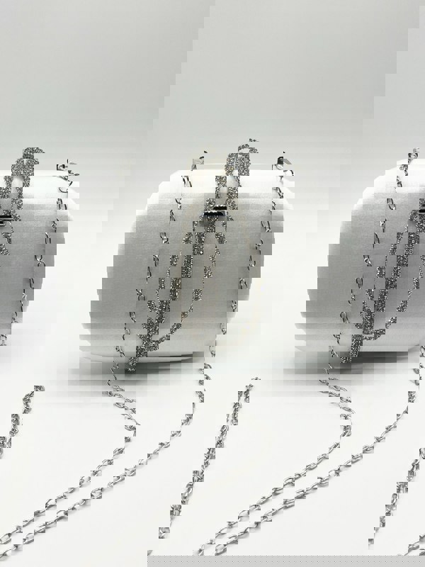 SVNX Clutch bag with Crystal Strap Handle in Silver