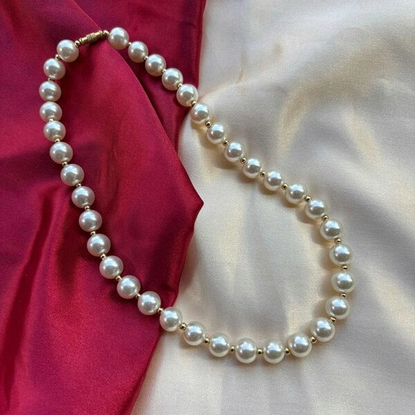 The Colourful Aura Large Ivory Lightweight White Round Pearl Bridesmaid Statement Choker Necklace