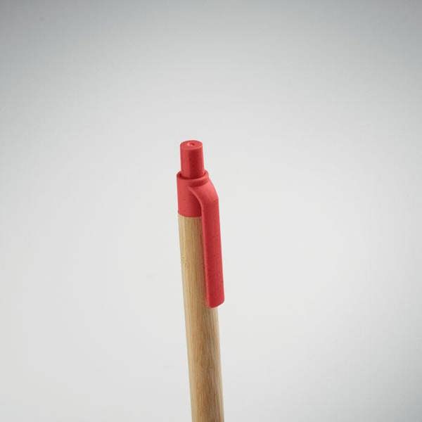 MidOcean Itea Colour Push Button Bamboo & Wheat Straw Ballpoint Pen - Red - 