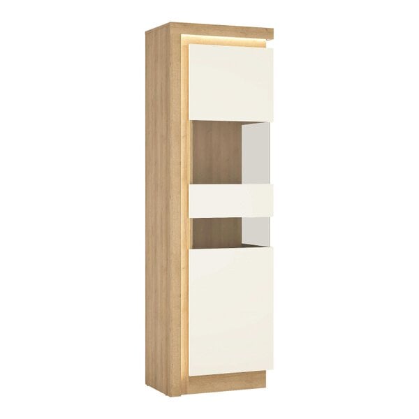 Wyld Haus Hjorring White and Natural Oak Wood Tall Narrow Display Cabinet