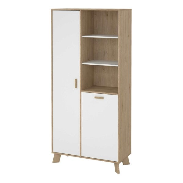 Wyld Haus Lira Jackson Hickory Oak Wood and White China Cabinet 2 Doors