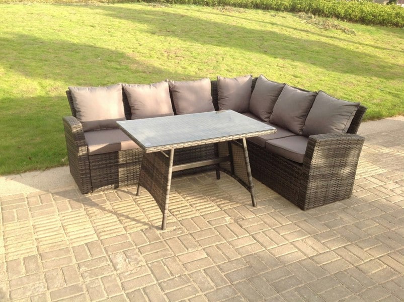 Fimous High Back Grey Mixed Outdoor garden furniture Rattan Corner Sofa Dining Set Table 6 Seater right corner