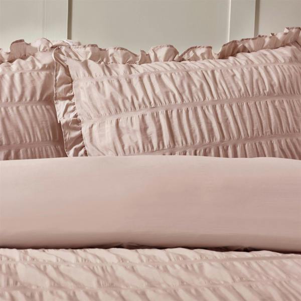 Seersucker Frill Pink Duvet Cover Set