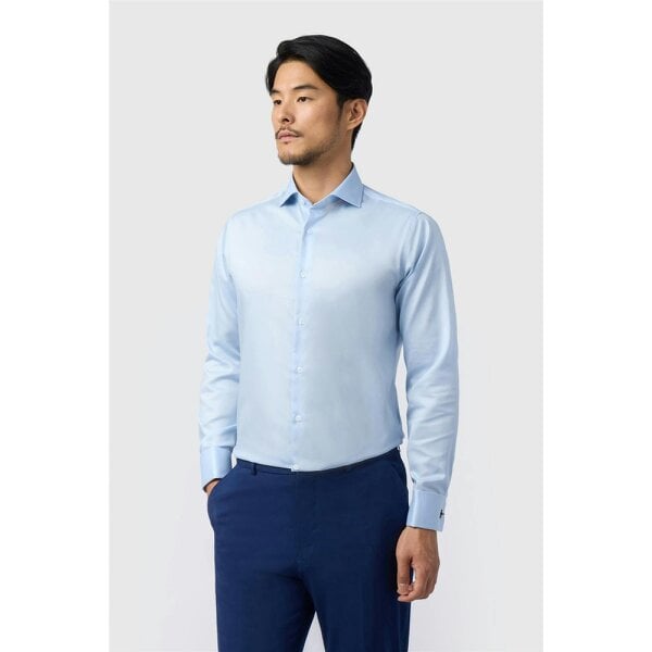 Alexandre Silver Alexandre Tailored Fit Blue Non-Iron Stretch Double Cuff Shirt
