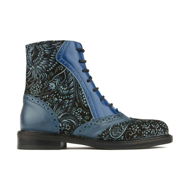 Embassy London Brick Lane Boots - Blue - Women's leather oxford higher ankle boot with brogue detail