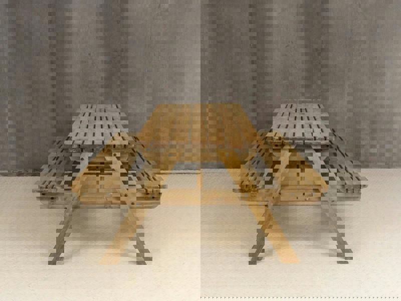 Fortem Rounded Pub Style Picnic Table and Benches Set - Rustic Finish Wooden Outdoor Dining Set for Gardens, Patios, and Pubs