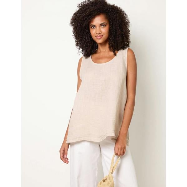 Blue Vanilla Jersey Back Linen Woven Front Sleeveless Top