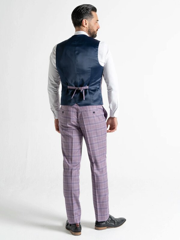 V2 Classic Kensignton Three Piece Suit - Lilac with White and Navy Blue Checks