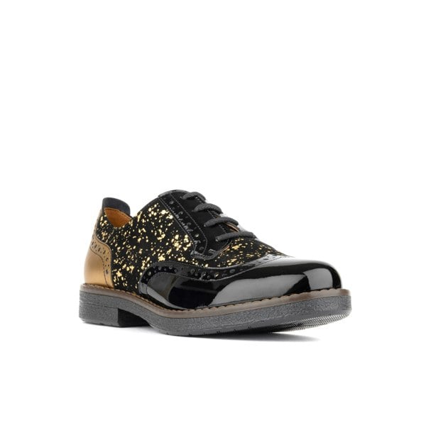 Embassy London The Artist - Black & Gold - Women's derby shoe in golden paint drops on black leather