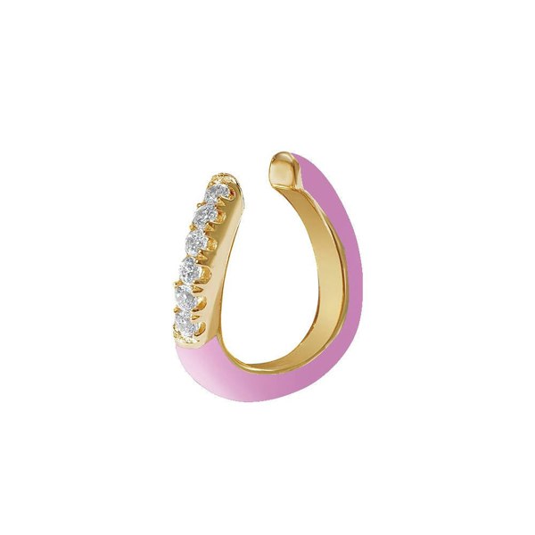 Gold Trip Enamel Wave Ear Cuff - Pink