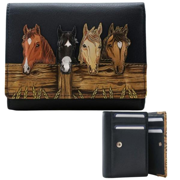 Mala Leather Stable Row Horses Tri Fold Purse