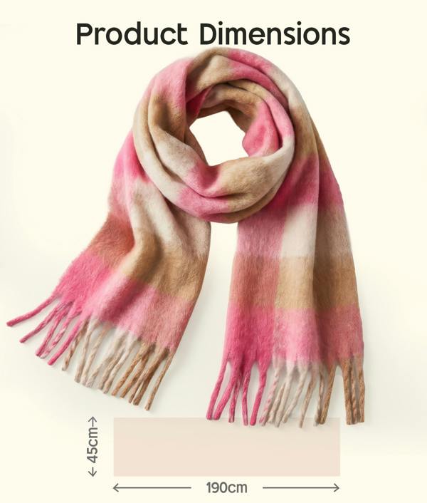 VIA MONTEN Women’s Faux Mohair Scarf, Oversized Winter Scarf Wrap with Fringe, Soft Fluffy Long Shawl for Cold Weather Styling