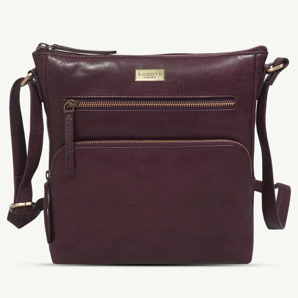 Assots London 'AGATHA' Plum Vintage Polished VT Real Leather Crossbody Bag