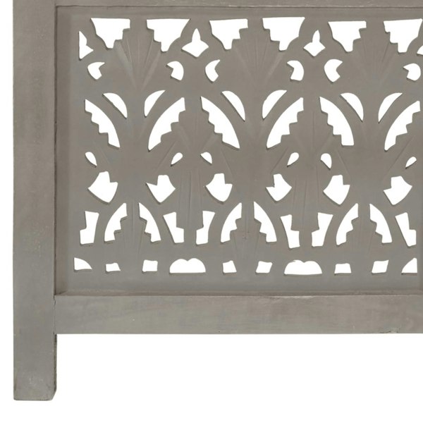 Berkfield Hand Carved 3-Panel Room Divider Grey 120x165 cm Solid Mango Wood